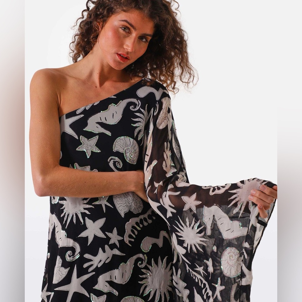$470 RIXO
Liza Oceanic Draped-Sleeve Dress size L - Picture 6 of 12